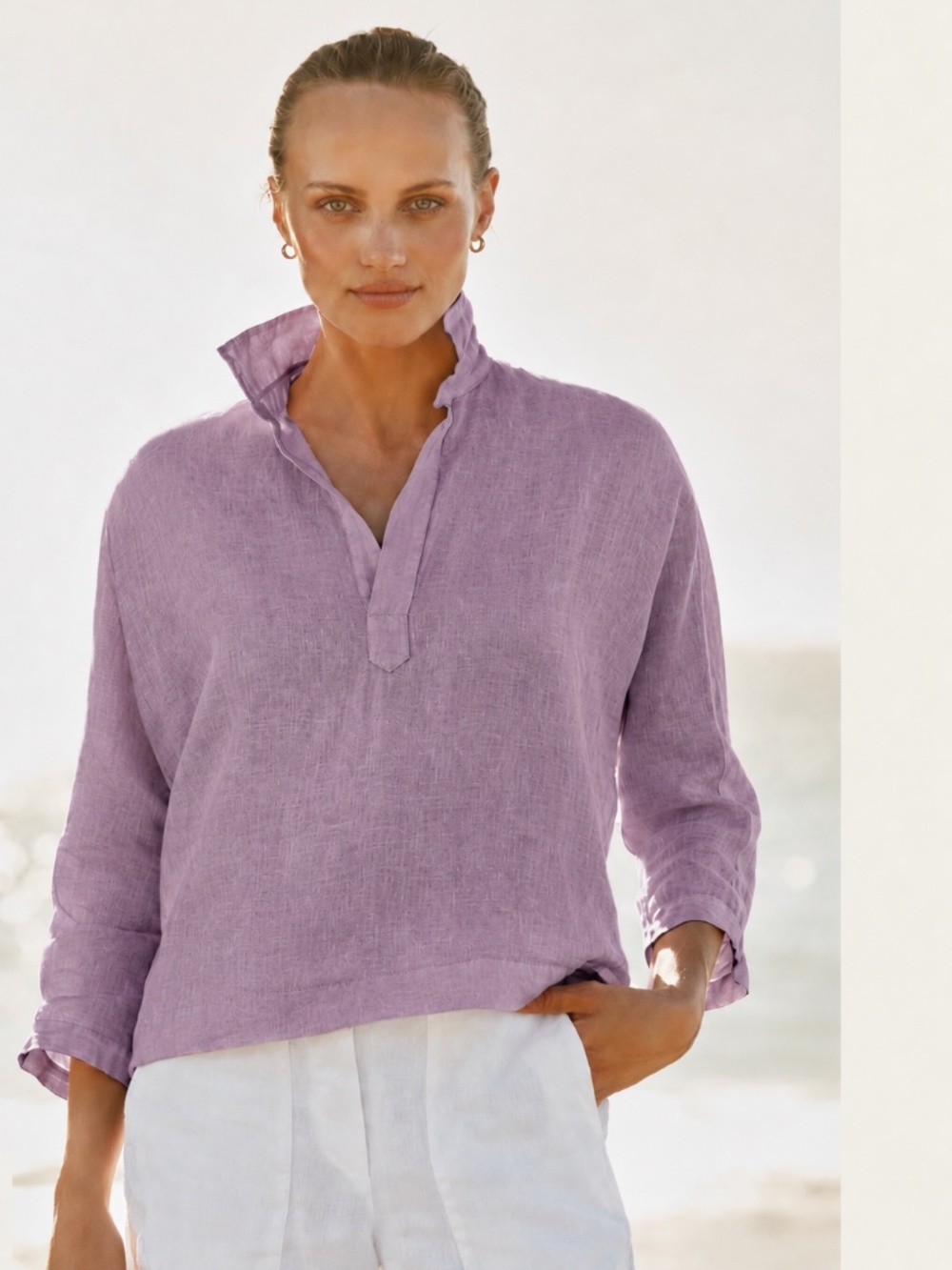 NWT Frank & Eileen Lilac Linen Gabi Popover Top, Size Small